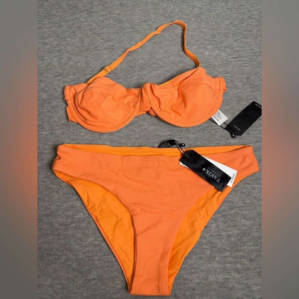 Tavik Reversible Ribbed Bikini Set‎ Women's Orange Full Coverage Swimwear Medium